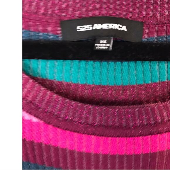 525 America Rib Knit Maxi Dress striped XS crew neck multicolored stretchy - Picture 6 of 7